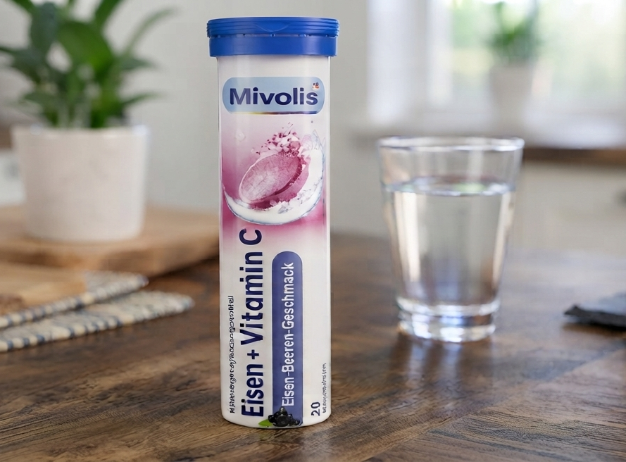 Mivolis Eisen + Vitamin C Effervescent Tablets (Blackcurrant Flavor) – 20 Tablets